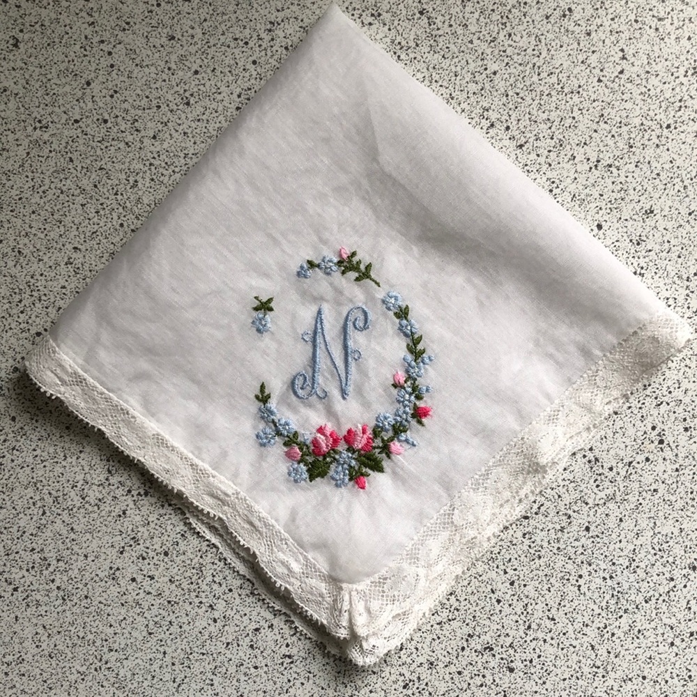Vintage Monogrammed ‘N’ Handkerchief